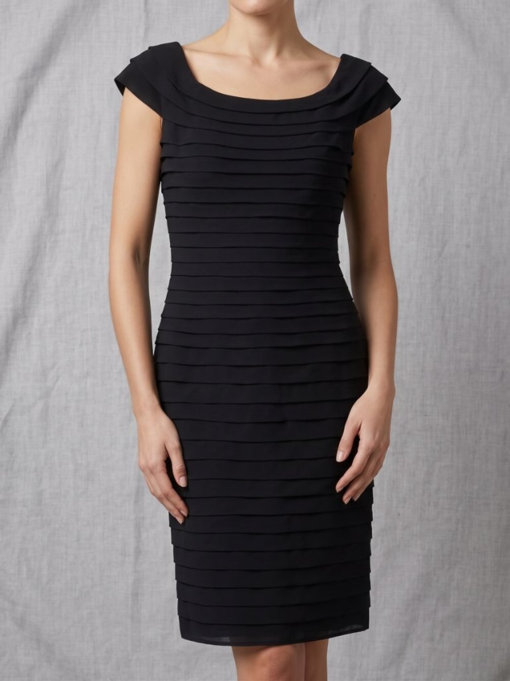Adrianna Papell Black Off The-Shoulder Layered Sheath Dress